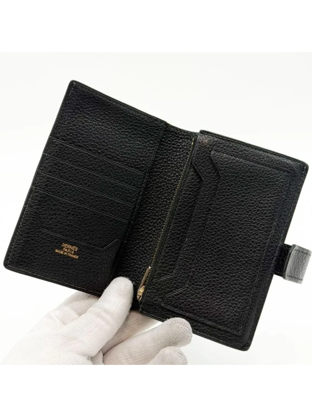 Hermes Jura Togo Bearn Black Leather Compact Bifold Wallet